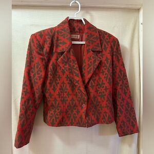 Vintage Henry Grethel Wool Blazer Size 8 Red Gray Retro Cropped Jacket Vintage